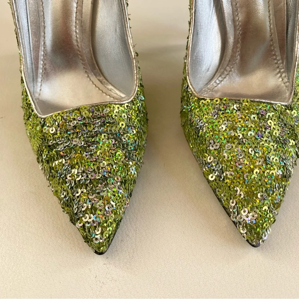 Dolce & Gabbana Green Sequins Embellishments Pointed Toe Pumps SZ 7/37 - Picture 6 of 9